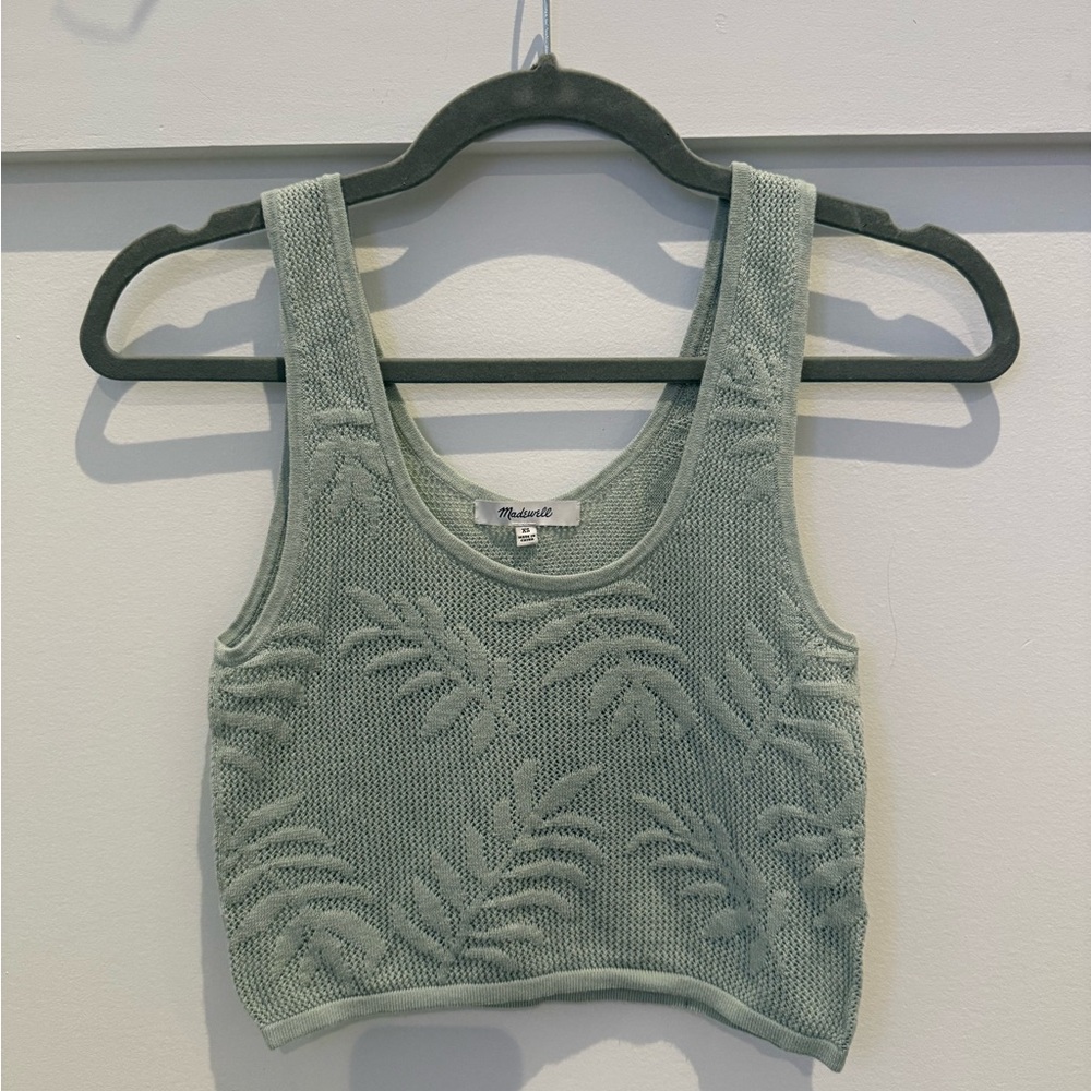 Madewell Sage Green Palm-Stitch Crop Sweater Tank